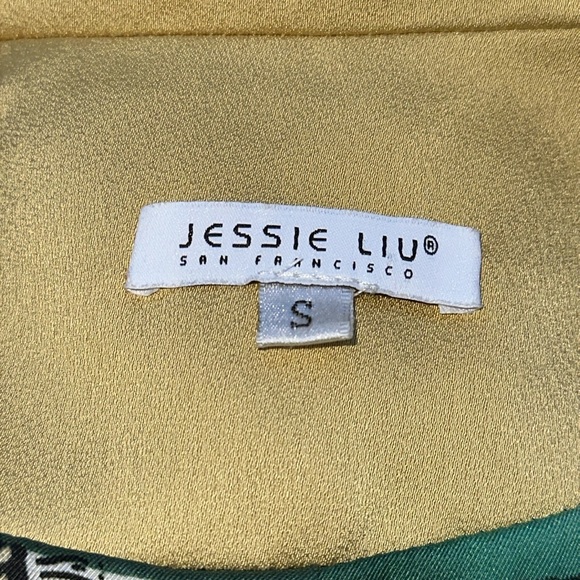 JESSIE LIU Pamela Satin Blazer with Contrast Print Lining in Mustard size S EUC - Picture 6 of 17